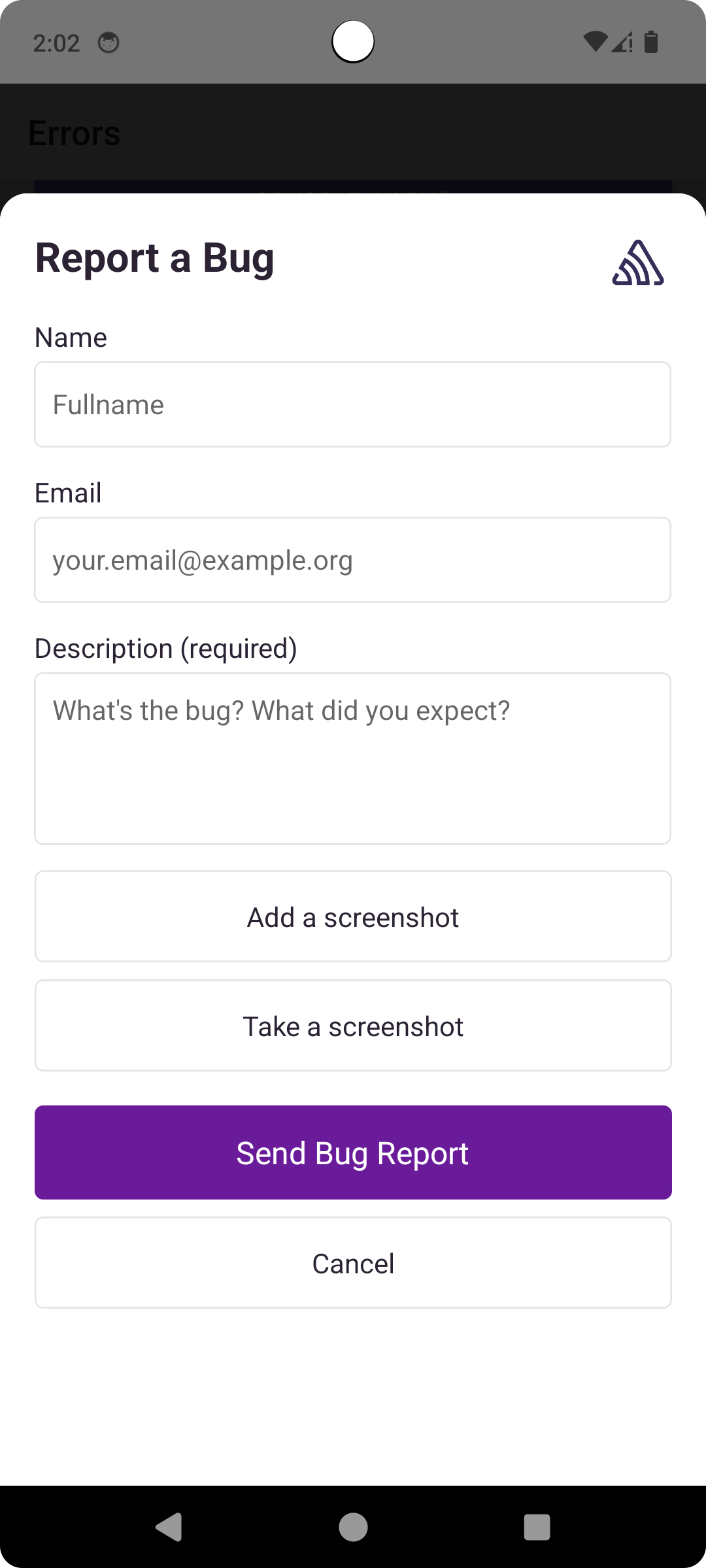 User Feedback Form on React Native Android
